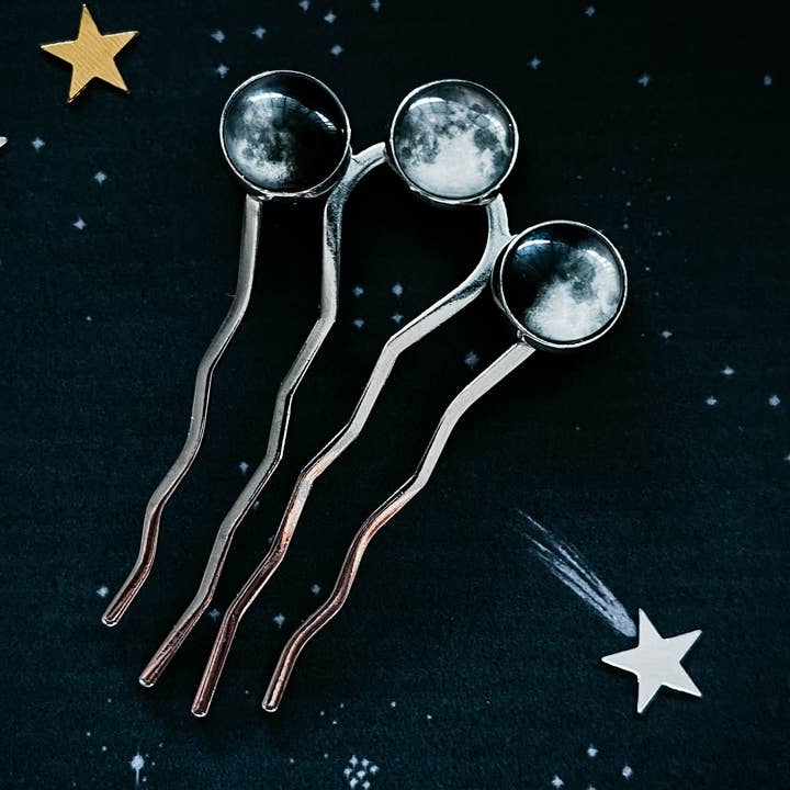 Moon Phase Trio Hair Pin for wholesale by Yugen Handmade