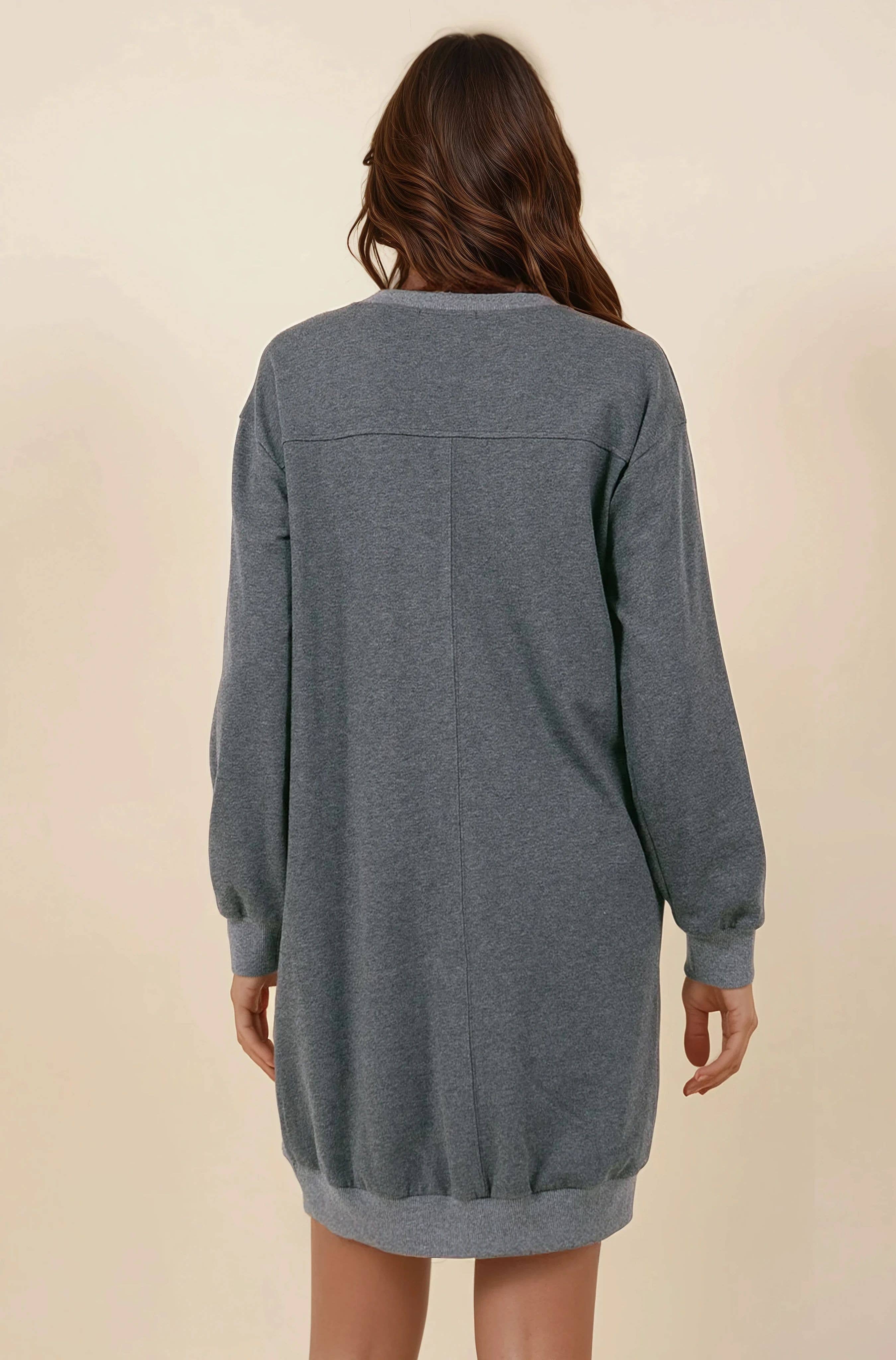 Doe and Rae – Großhandel Kleid – Damen – Hi-Lo Minikleid aus geripptem French Terry in Kontrast - 27865D8