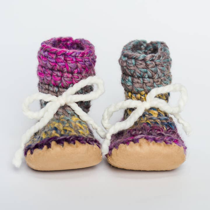 Delilah-handmade soft sole slip-on stay-on wool booties for wholesale by Huddy Buddies
