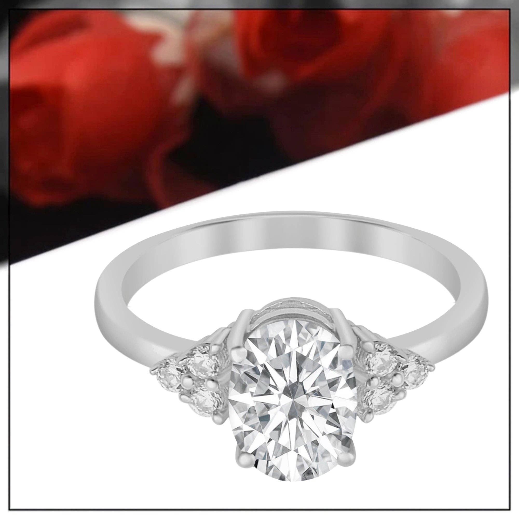 White 1.60 Ct Oval Moissanite 925 Sterling Silver New Year Ring for wholesale on Faire2
