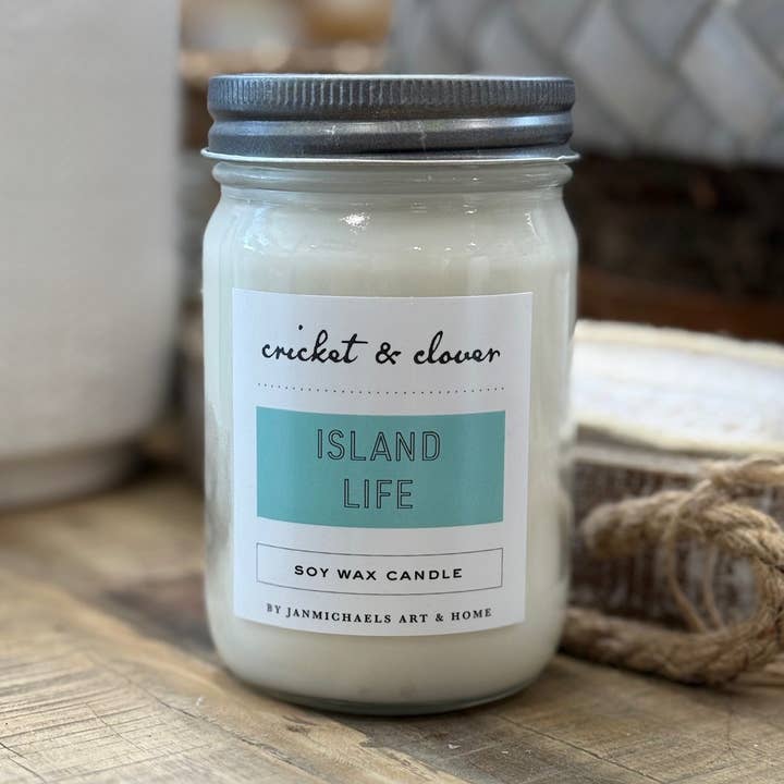 Island Life Soy Mason Jar Candle for wholesale by JanMichaels Art & Home