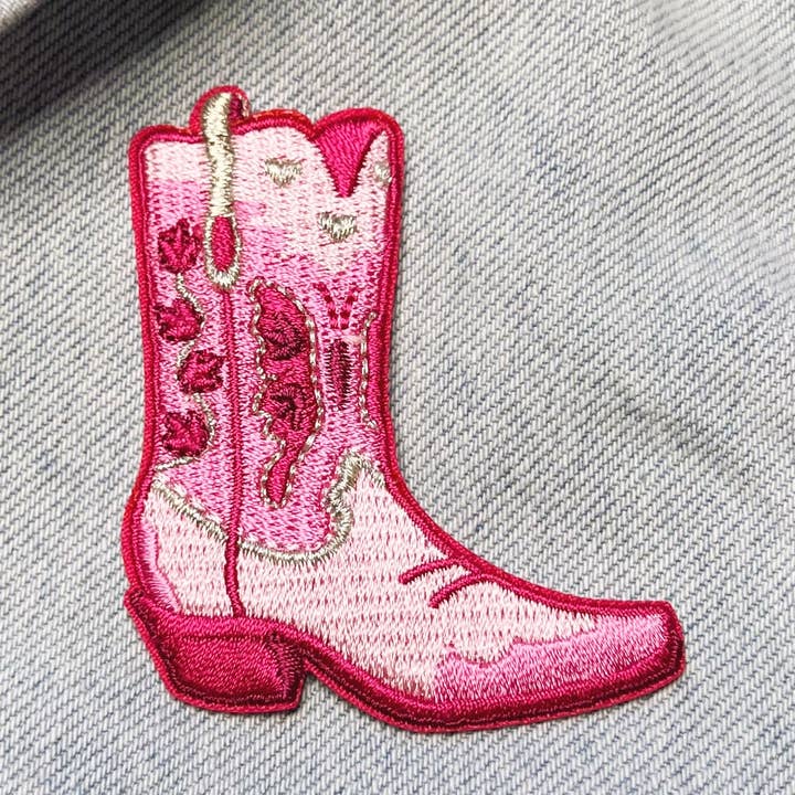 Pink Cowgirl Boot Patch for wholesale by Wildflower + Co.