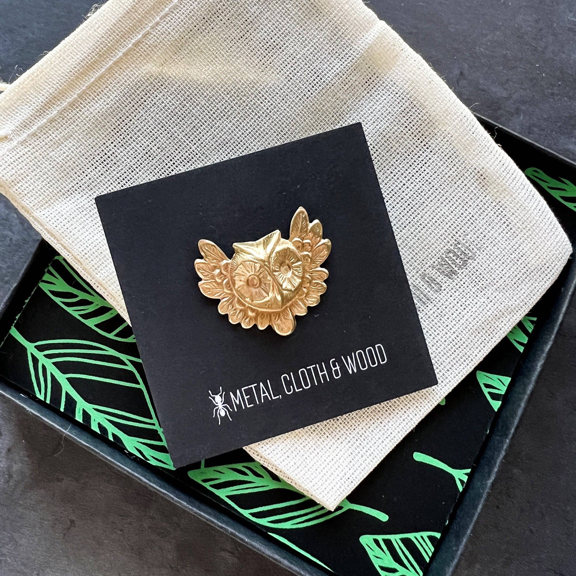 Metal Cloth & Wood - Wholesale Brooch - Brass Owl Lapel Pin or Brooch1