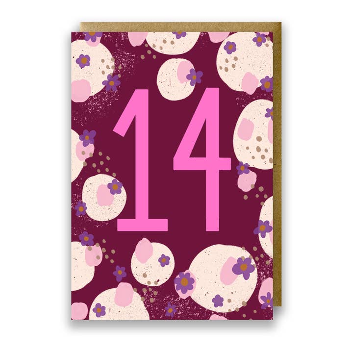 Jessie Maeve Studio - Wholesale Birthday Card - Teen Neon Age 14 Birthday Card