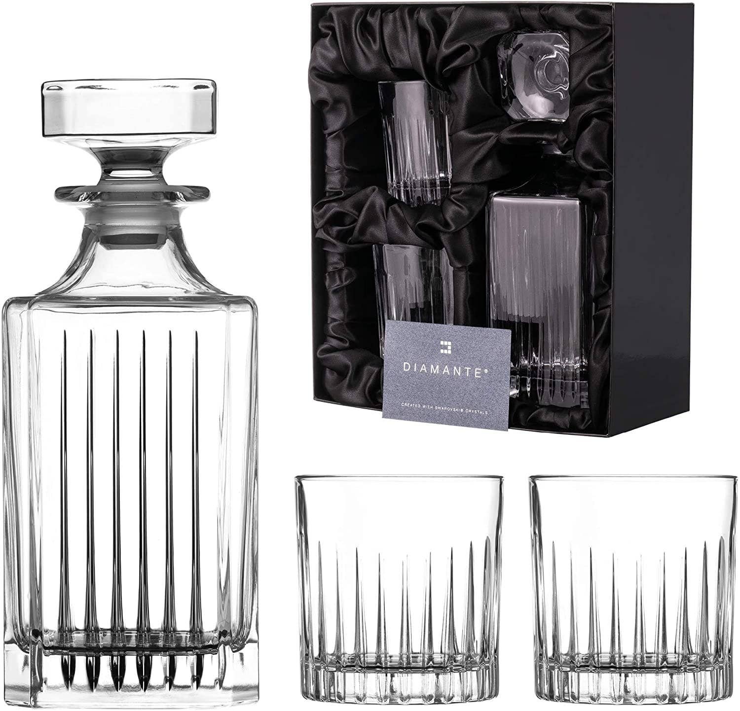 DIAMANTE – Großhandel Dekanter – Broadway-Dekanter-Geschenkset — 1 Kristall-Dekanter mit 2 Crys1