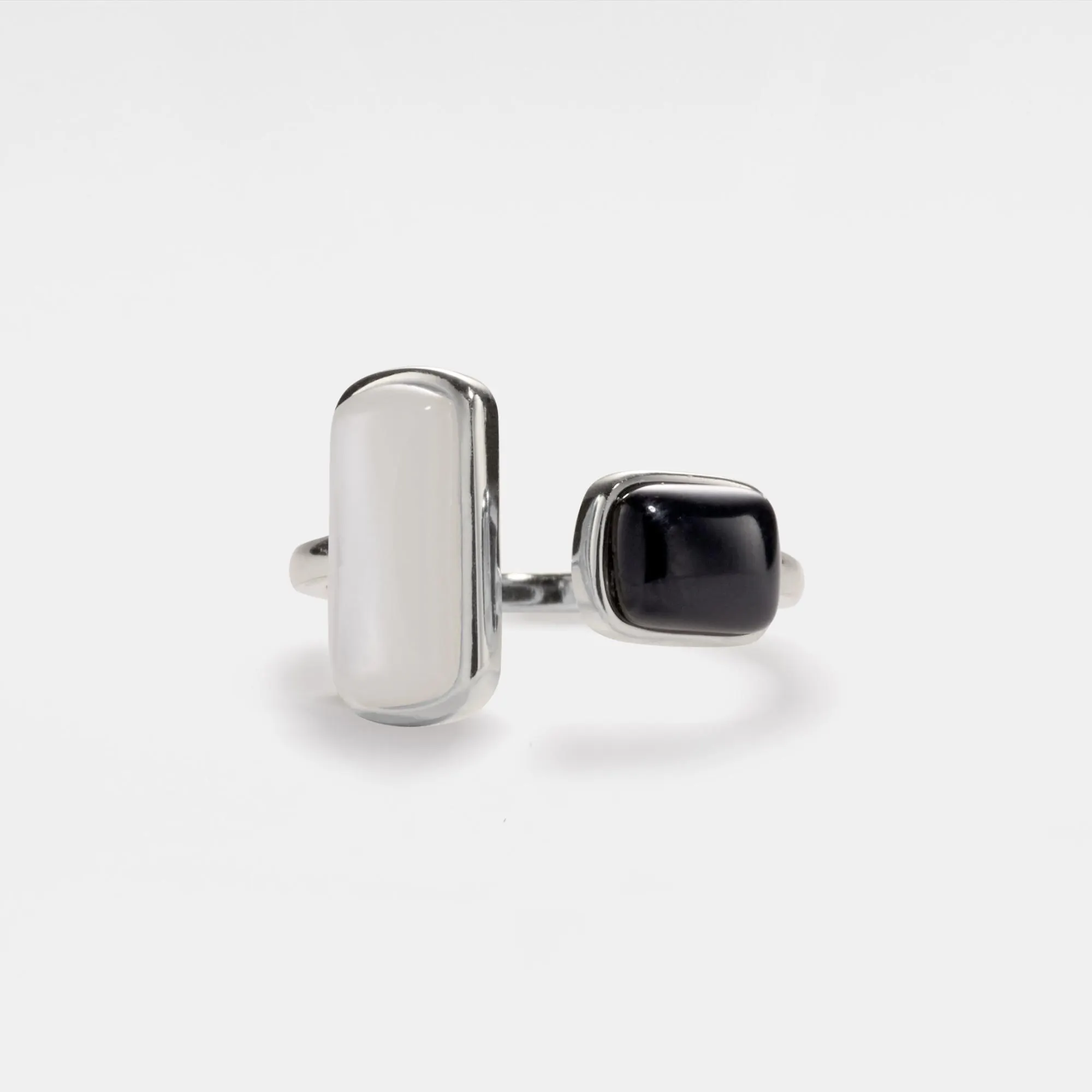 Perimade & Co. LLC - Wholesale Cocktail/Statement Ring - Black White Agate Onyx Cabochon Ring in 925 Sterling Silver2