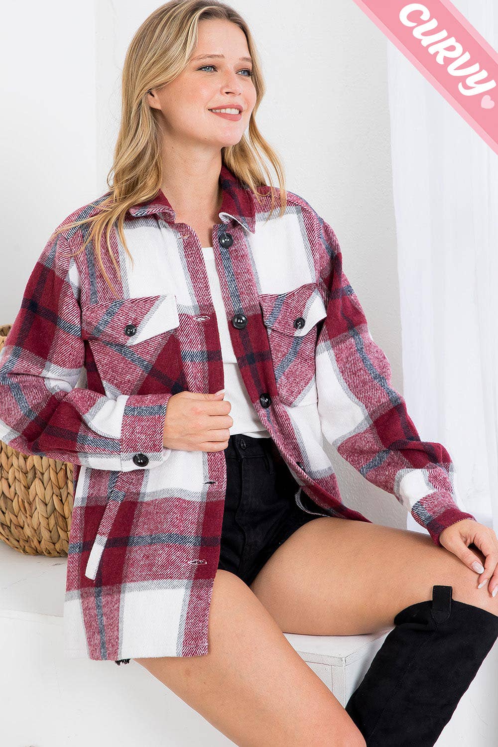 Sweet Lovely by Jen - Wholesale Shirt Jacket/Shacket - Women's - OUTERWEAR PLUS SIZE  FLANNEL  SHACKET 30