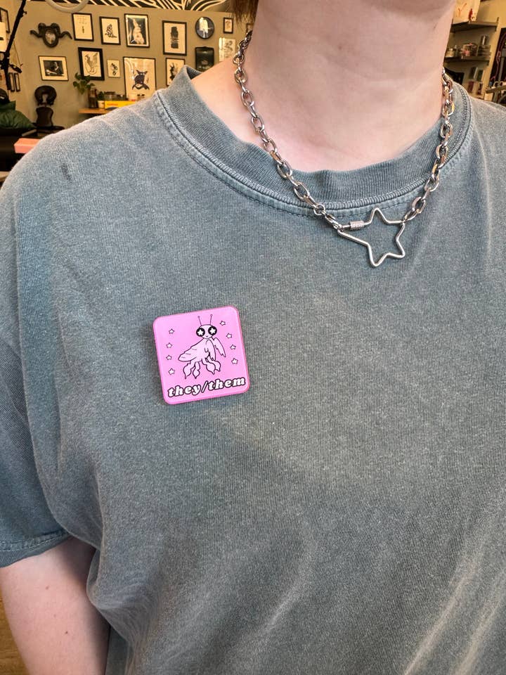 Bug Acrylic Pronoun Pins for wholesale by SoftBoysClub