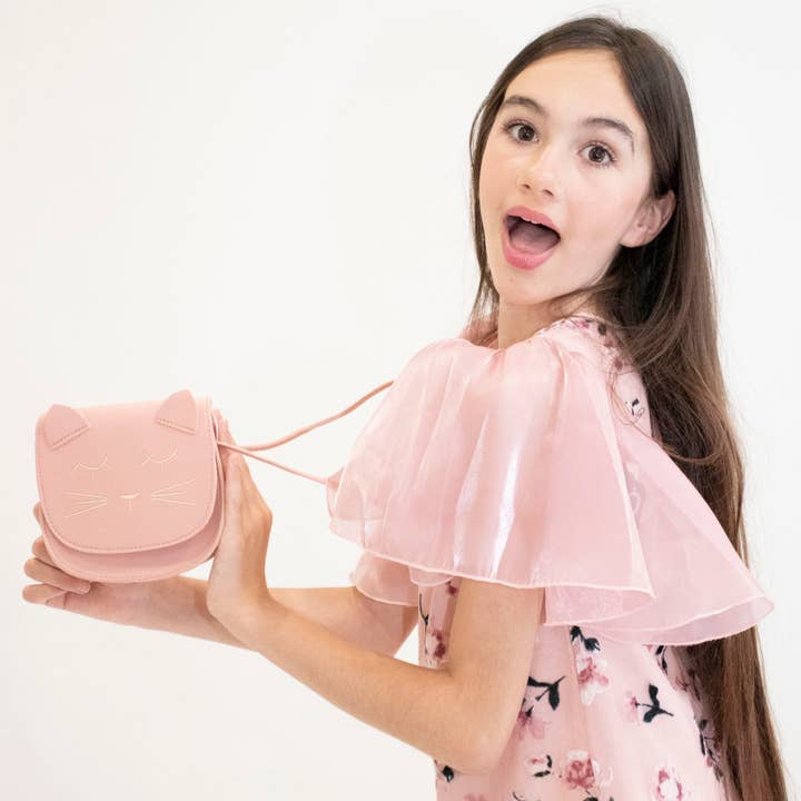 Yuko B – Engroshandel Crossbodytaske – til børn – Børne skuldertaske med dyremotiv - Mina kat i pink6