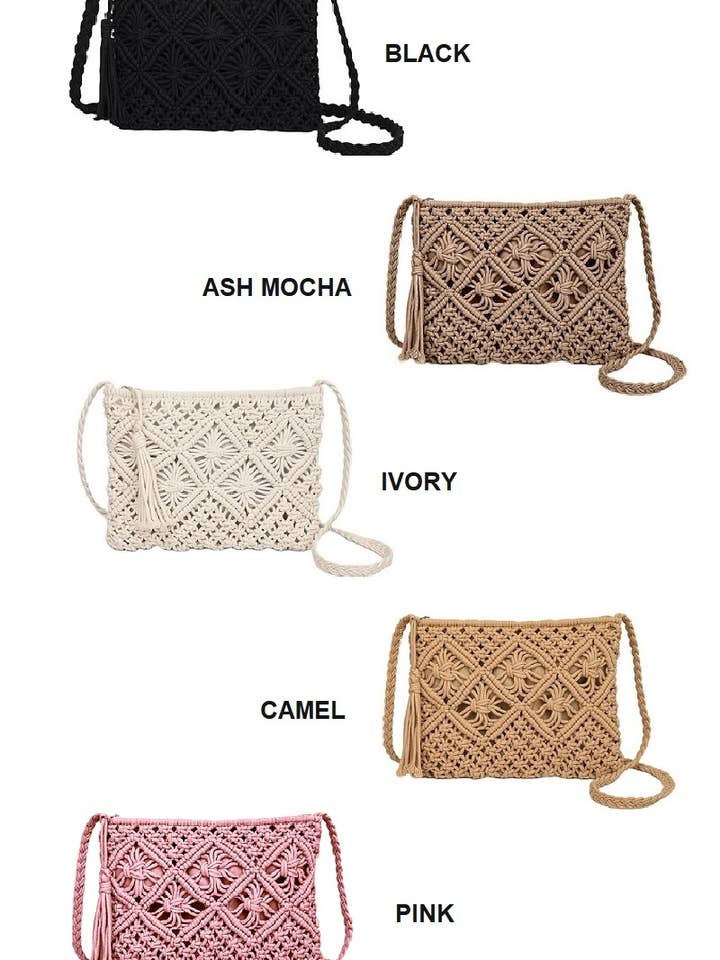 Bolsa de Ombro em Crochet com Borla Bohemian Tecida por atacado de Vanilla Monkey