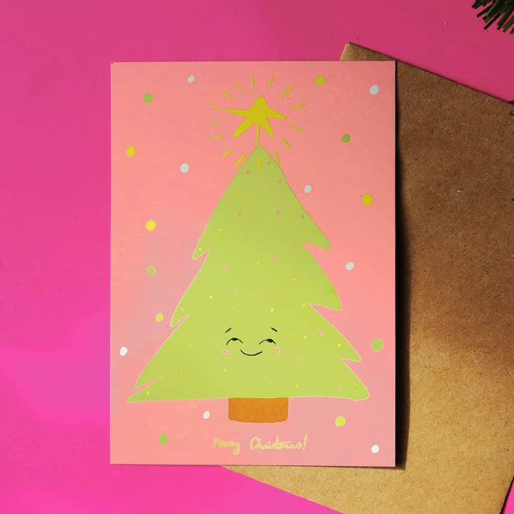 Rosa Weihnachtsbaum-Postkarte (umweltfreundlich) für den Großhandel von Katinka Feijs