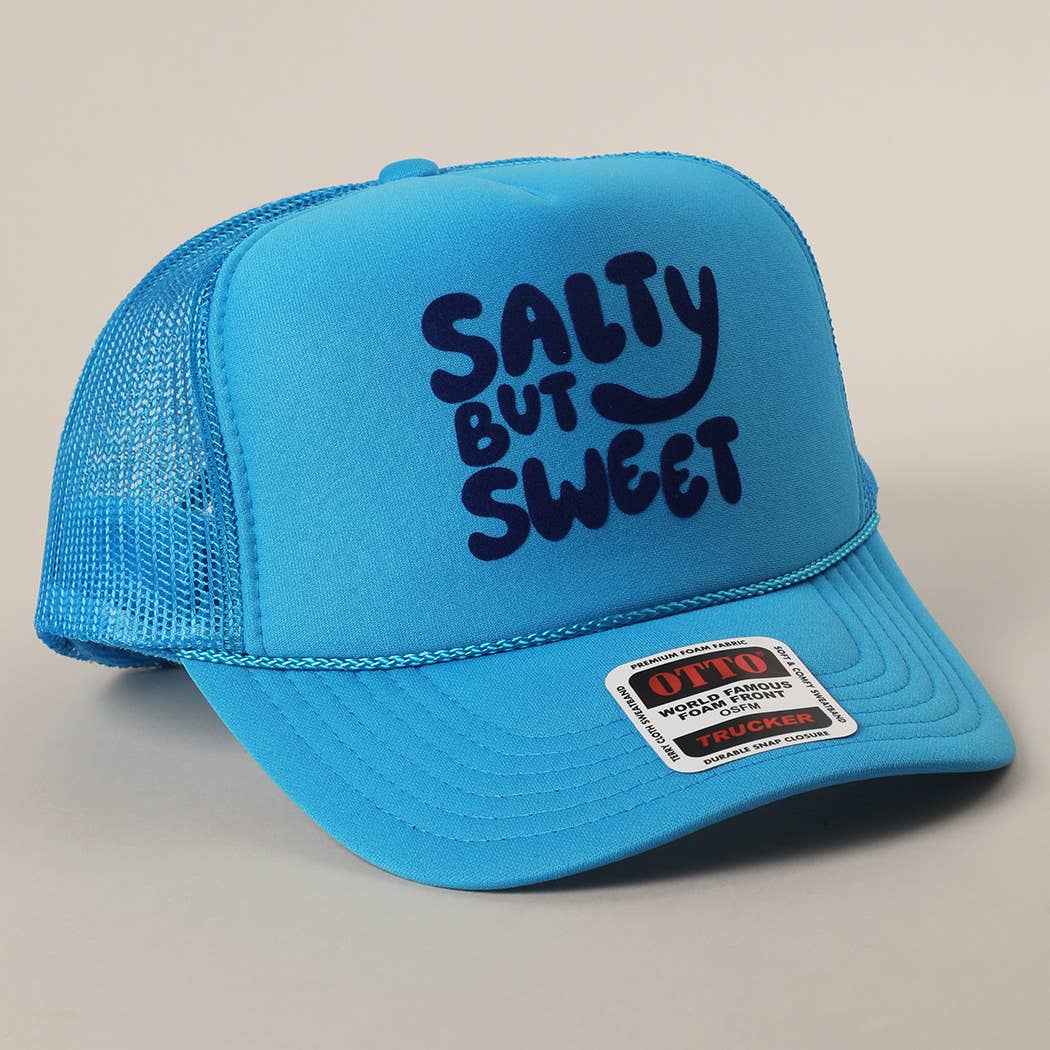 Fashion City - Wholesale Trucker Hat - Unisex - Salty But Sweet Text Logo Printed Mesh Back Trucker Hat8