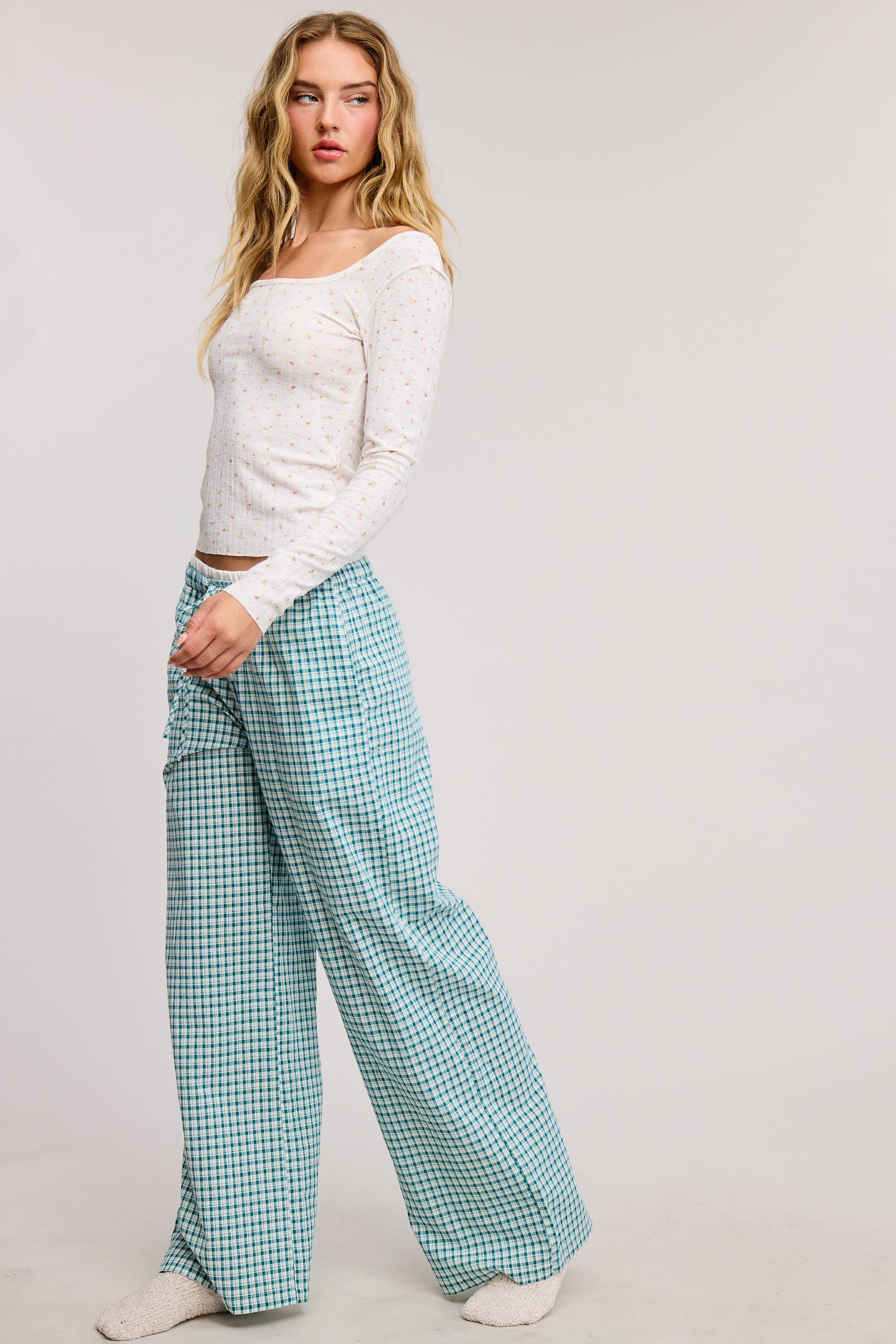 Mimosa - Wholesale Lounge Sweatpants/Joggers - Women's - Gingham Boxer Lounge Pants with Contrast Waistband11