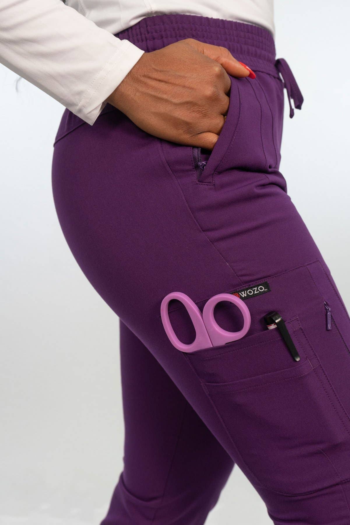 Wozo Uniforms - Wholesale Athletic Sweatpants/Joggers - Women's - ANTIMICROBIAL LISA SLIM-FIT 8-POCKET JOGGER PANTS EGGPLANT6