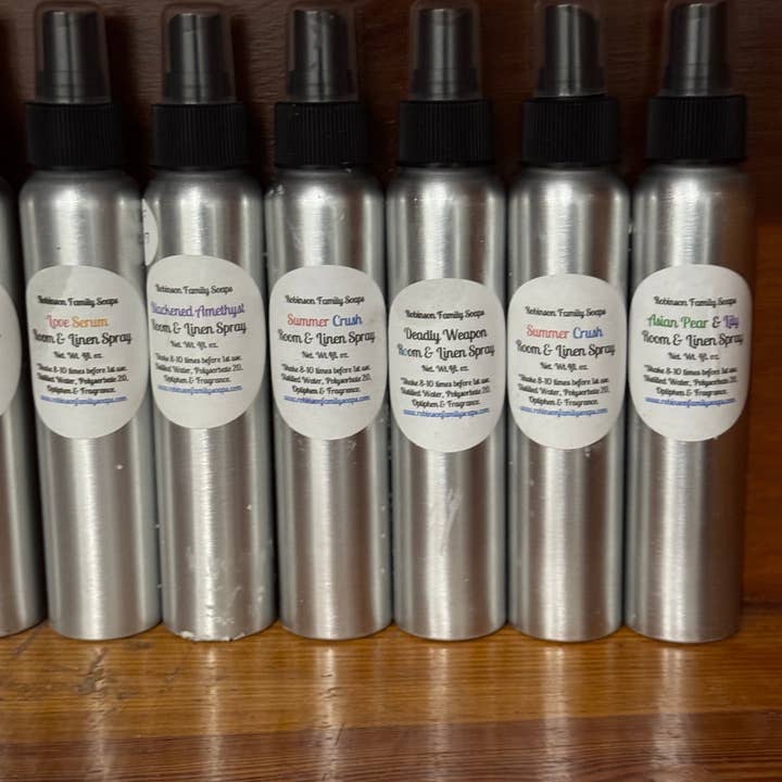 Fruity, Floral, & Sweet Treat Room, Linen, & Car Fresheners for wholesale by Robinson Family Soaps LLC