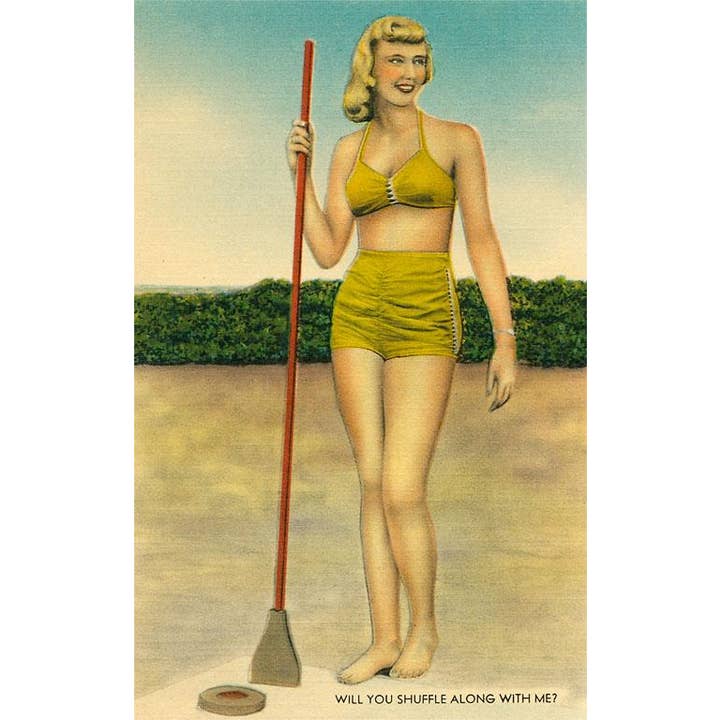Found Image Press - Wholesale Sticker - Sticker OL-127 Woman in Bathing Suit Playing Shuffleboard