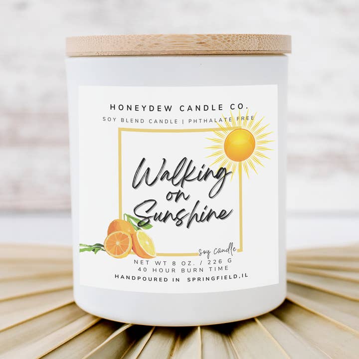 Walking on Sunshine 8 oz Candle for wholesale by Honeydew Candle Co.