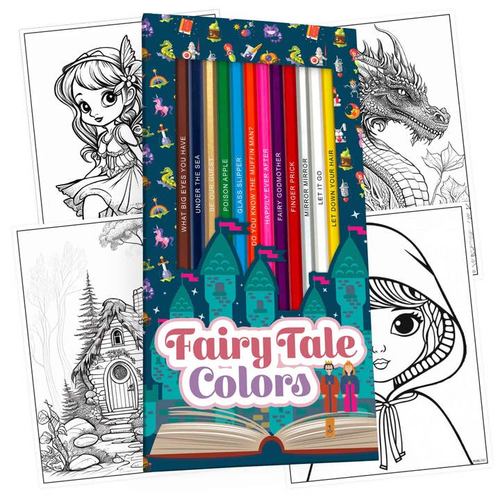 Fairy Tale Colors Colored Pencil Set & Coloring Pages Bundle for wholesale by Pop Colors Colored Pencils and Coloring Sheets