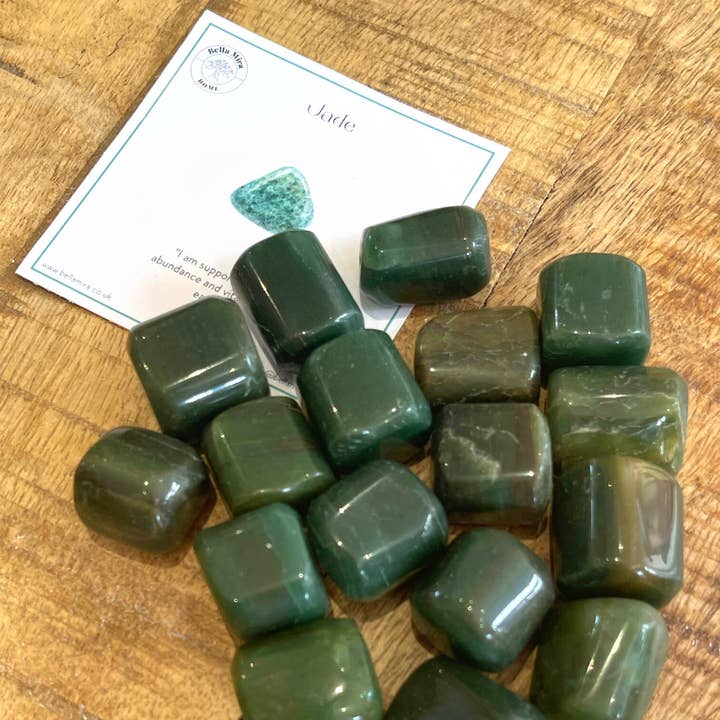 Green Jade Tumbled Crystals 100gms With Info Cards for wholesale by BellaMira Home