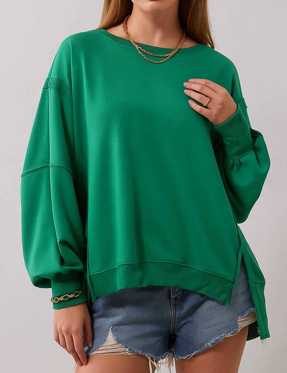 Sweetkama – wholesale Sweatshirt - Dam – Enfärgad oregelbunden Slouchy tröja för damer SKT38521