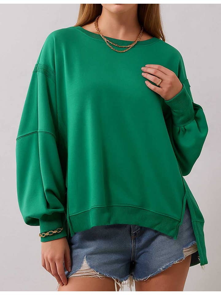 Sweetkama - Wholesale Sweatshirt - Women's - Ladies Solid Color Irregular Slouchy Sweatshirt SKT38510