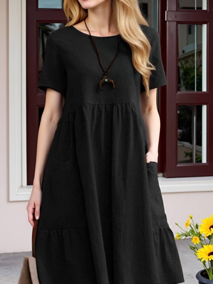 CWDSD10627_RETRO LOOSE ROUND NECK WOMEN'S DRESS for wholesale by NINEXIS