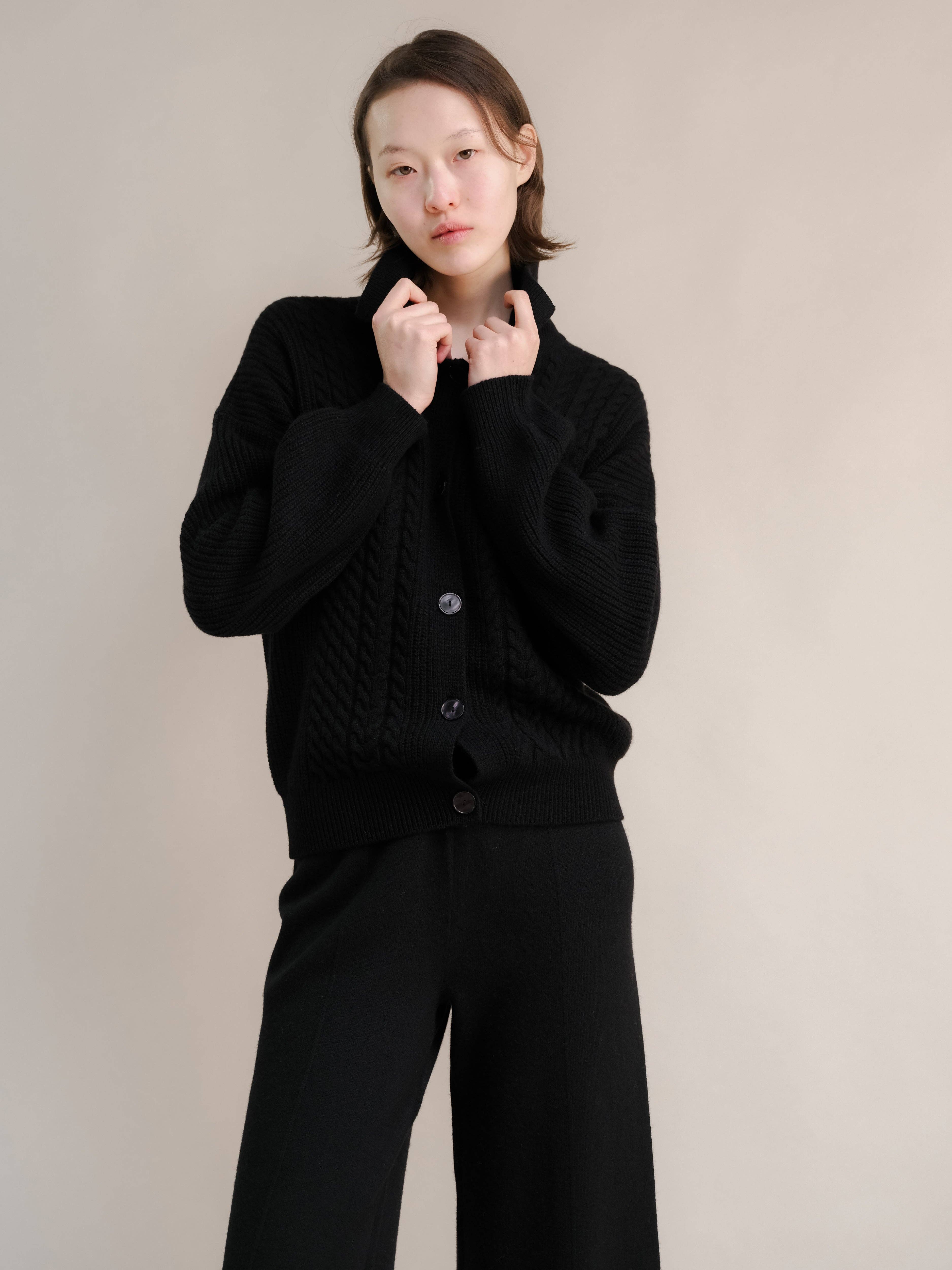 Lèmme – Cardigan - Mulher por atacado – Cardigan polo com tramas em mistura de cashmere11