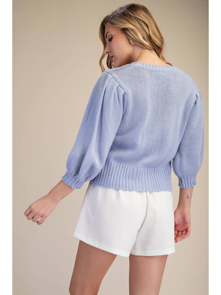 Glam - Wholesale Knit Sweater - Women's - Short Puff Sleeve Button Down Sweater - Reorder Friendly17