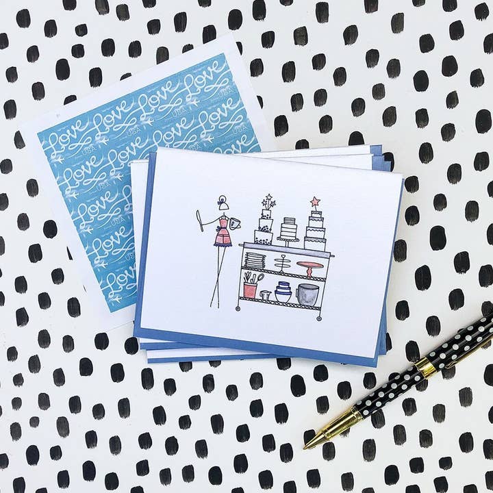 "CAKES ON A CART" BLANK CARD for wholesale by LO in LONDON®