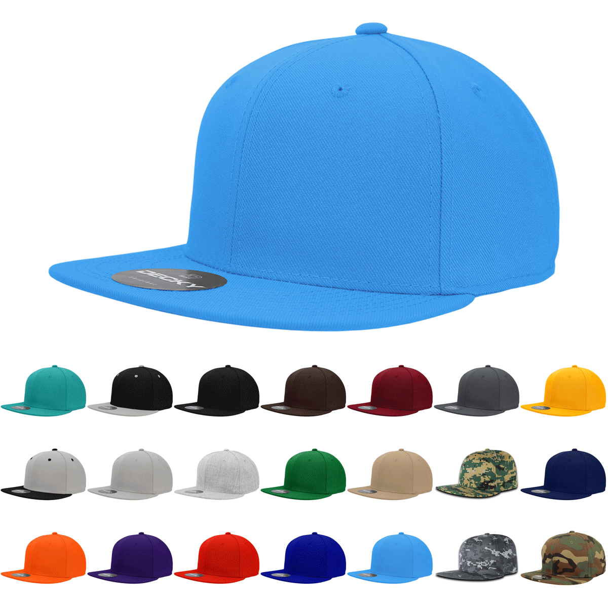 The Park Wholesale - Wholesale Flat Brim Cap - Men's - Decky Fitted Flat Bill Hat, Retro Fitted Cap (Sizes: 7 3/8 - 7 3/4) - RP115