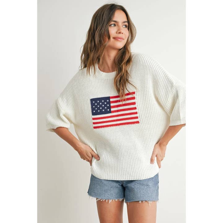 Apolline - Wholesale Knit Sweater - Women's - Patriotic Flag Print Knit Sweater for Bold Style and Comfort