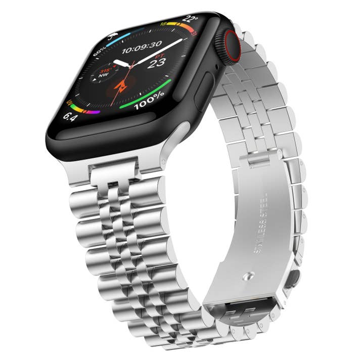 Stainless Steel Link Bracelet Band - The Perth in Silver - Compatible with Apple Watch Size 38mm to 41mm for wholesale by Friendie Pty Ltd
