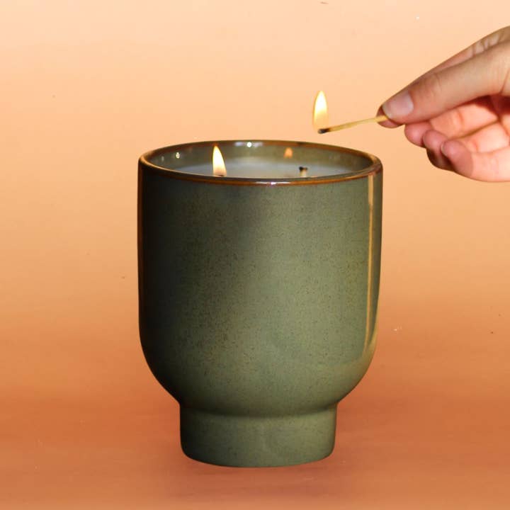 Atlas (27 oz) - double wick, large candle, ceramic planter for wholesale by Concrete Poppy Design