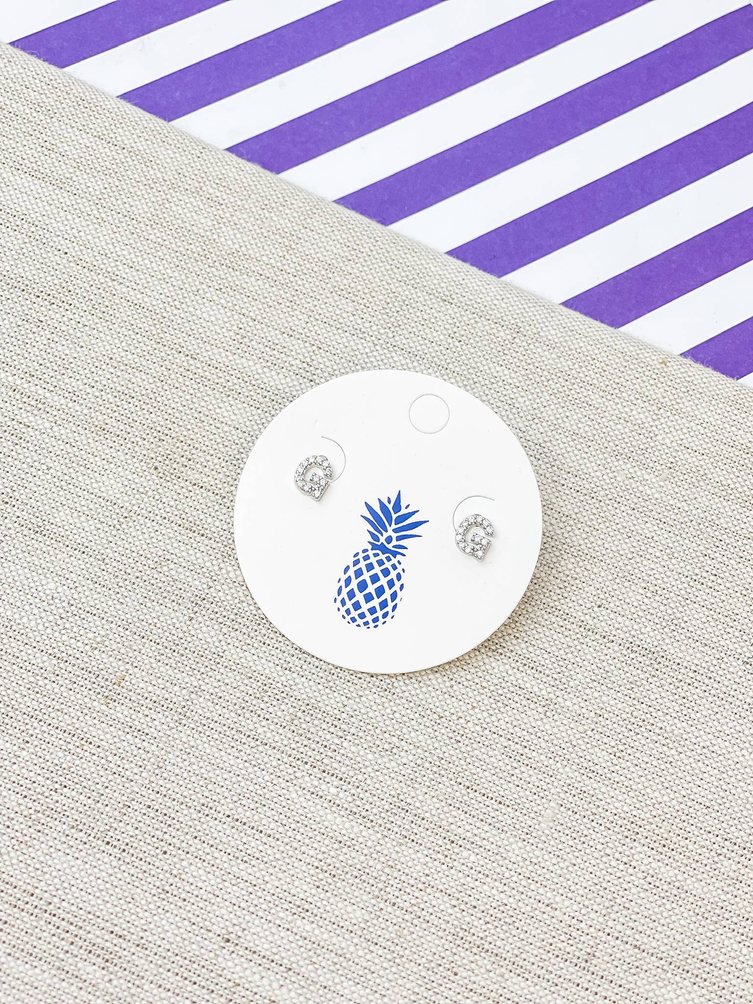 Prep Obsessed Wholesale - Wholesale Stud/Post Earrings - Cubic Zirconia Initial Stud Earrings- White Gold5