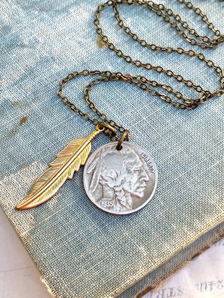 Native American Coin Pendant Vintage USA Buffalo Nickel for wholesale by Red Truck Designs
