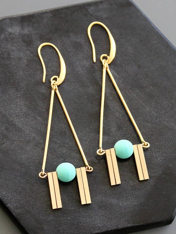 KYLE47 turquoise glass Artdeco earrings for wholesale by David Aubrey Jewelry
