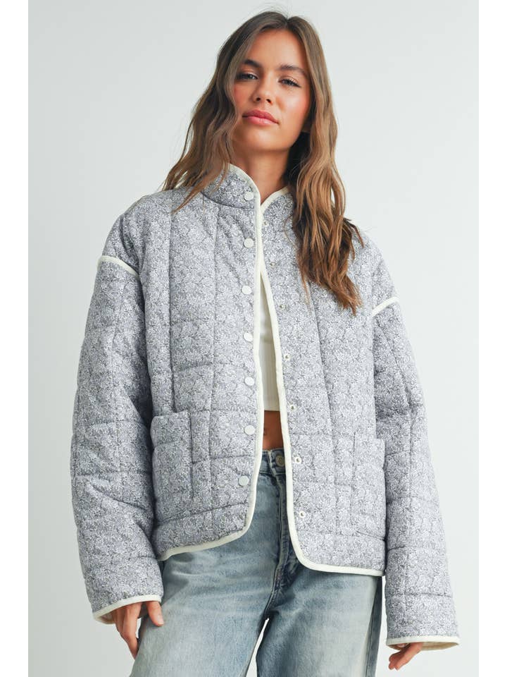 BUTTERMELON - Wholesale Puffer Jacket - Women's - FLOAR QUILTED JACKET WITH LIGHTWEIGHT BOHO PRINT - BMJ75143