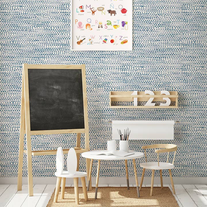 Tempaper & Co ® – Großhandel Tapete – Moire Dots Blaue Tapete zum Abziehen und Aufkleben, 28 m²