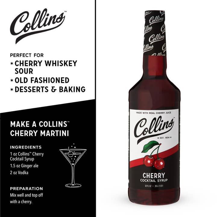 Collins - Wholesale Cocktail Mix/Syrup - Real Sugar Cherry Cocktail Simple Syrup 32 oz2