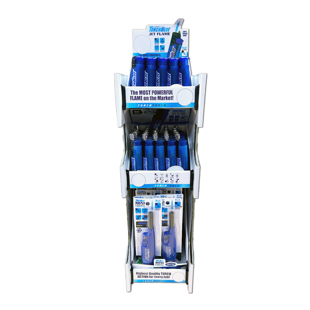 Novelty Brands - Wholesale Retailer Display - Home & Living - Torch Blue Assorted Torch Lighter 3 Tier Countertop Display 0