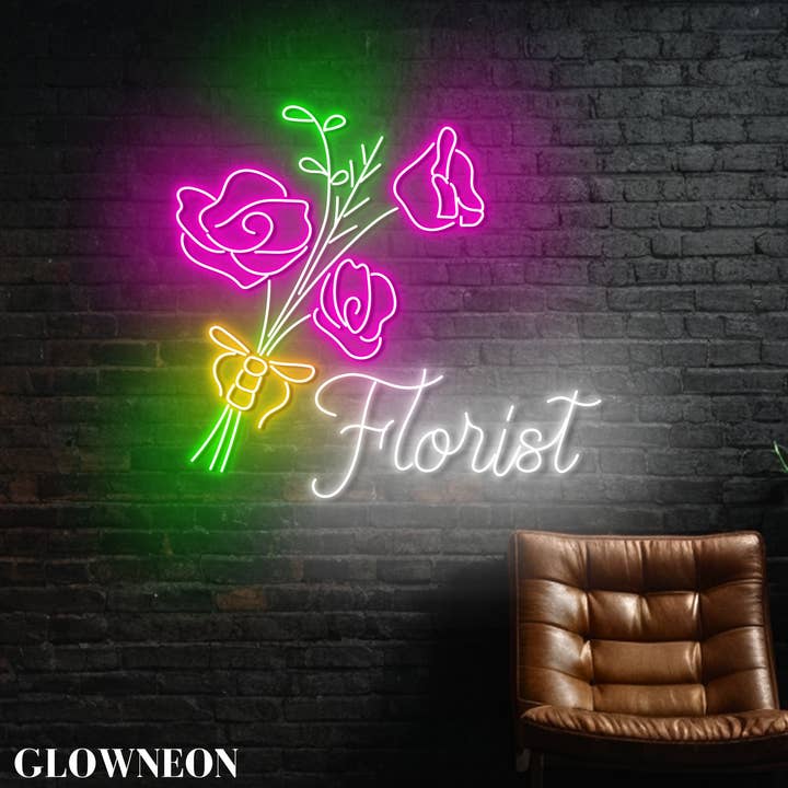 Glow Neon – wholesale Neon sign – Florist Led Light, Flower Shop Neon Open Sign, Florist Decor