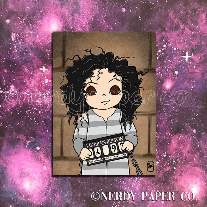 Crazy witch JAILED! - Hand Drawn Wizard Art | Art Print for wholesale by NERDY PAPER CO.