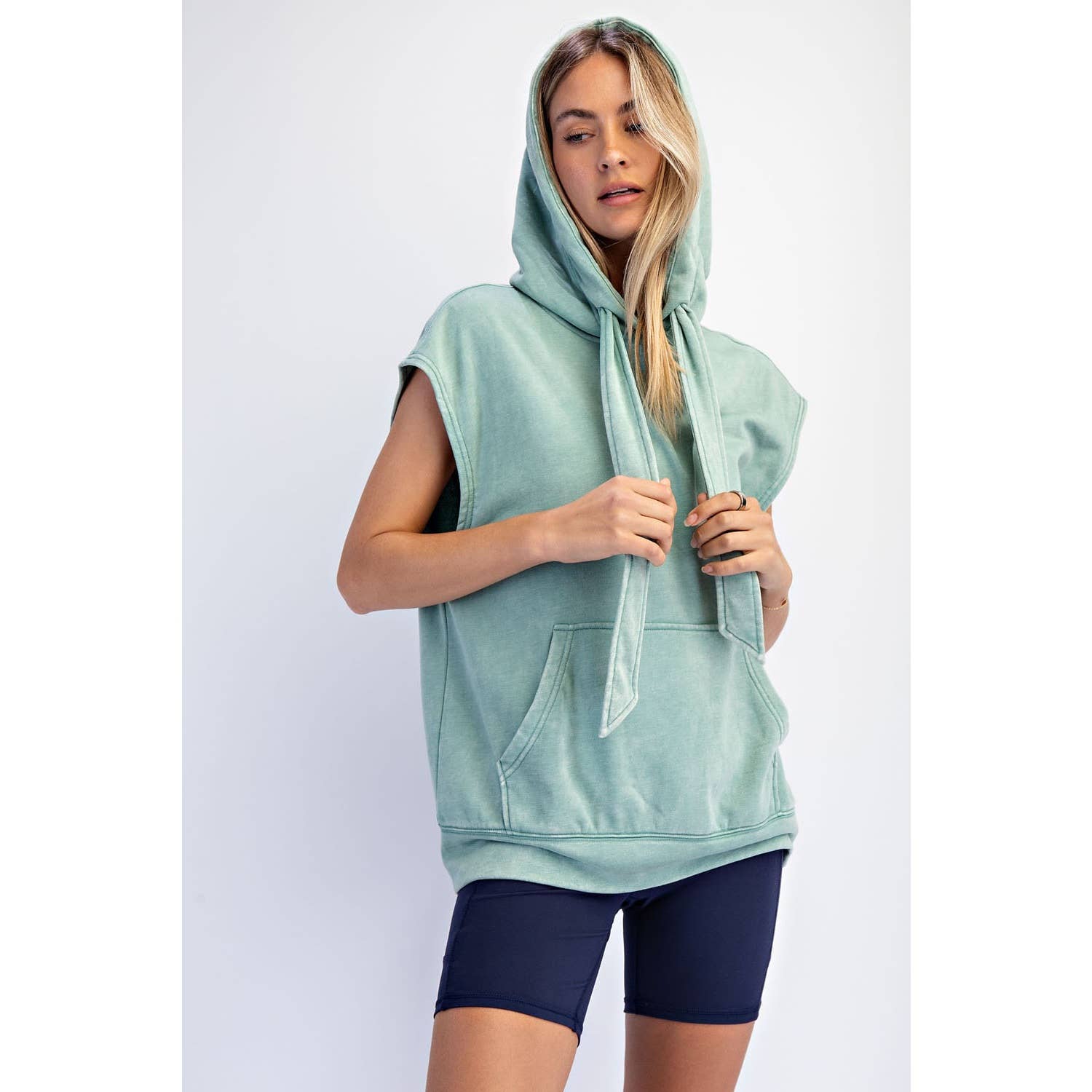 Rae Mode - Wholesale Hoodie - Women's - MINERAL WASHED TERRY SLEEVELESS HOODIE SWEATSHIRT4