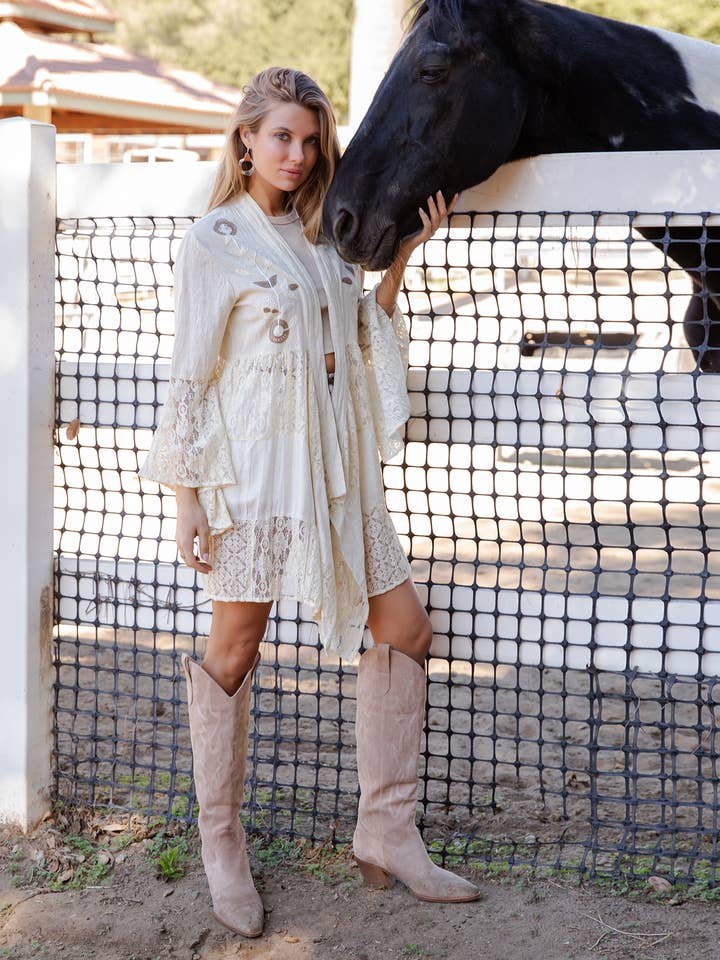 Young Threads - Wholesale Kimono - Women's - Western Boho Chic: Motif Embroidered Denim Long Shrug (NEW)10