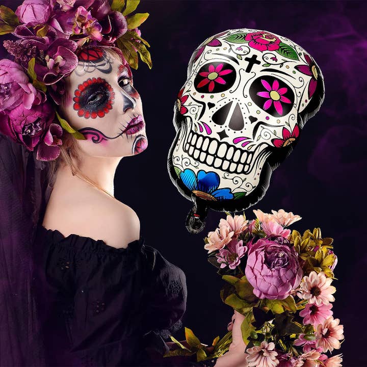 SugarQuoteMeNot LLC - Wholesale Balloon - Sugar Skull Mylar Balloons (6 count)2