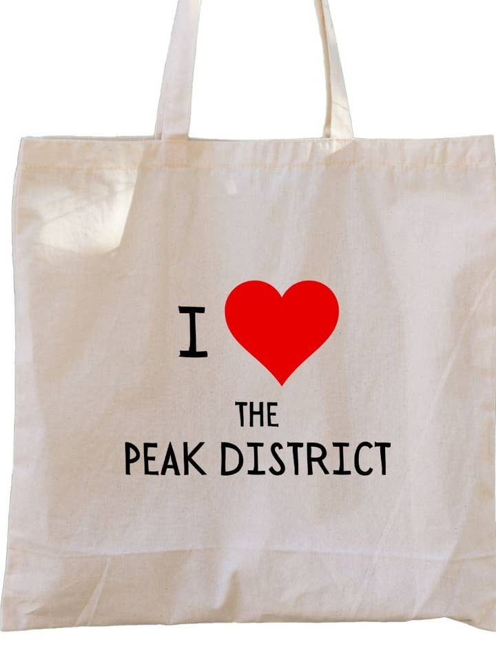 Second Ave Canvas Tote Bag Red Heart Love The Peak District for wholesale by Second Ave Gift Company