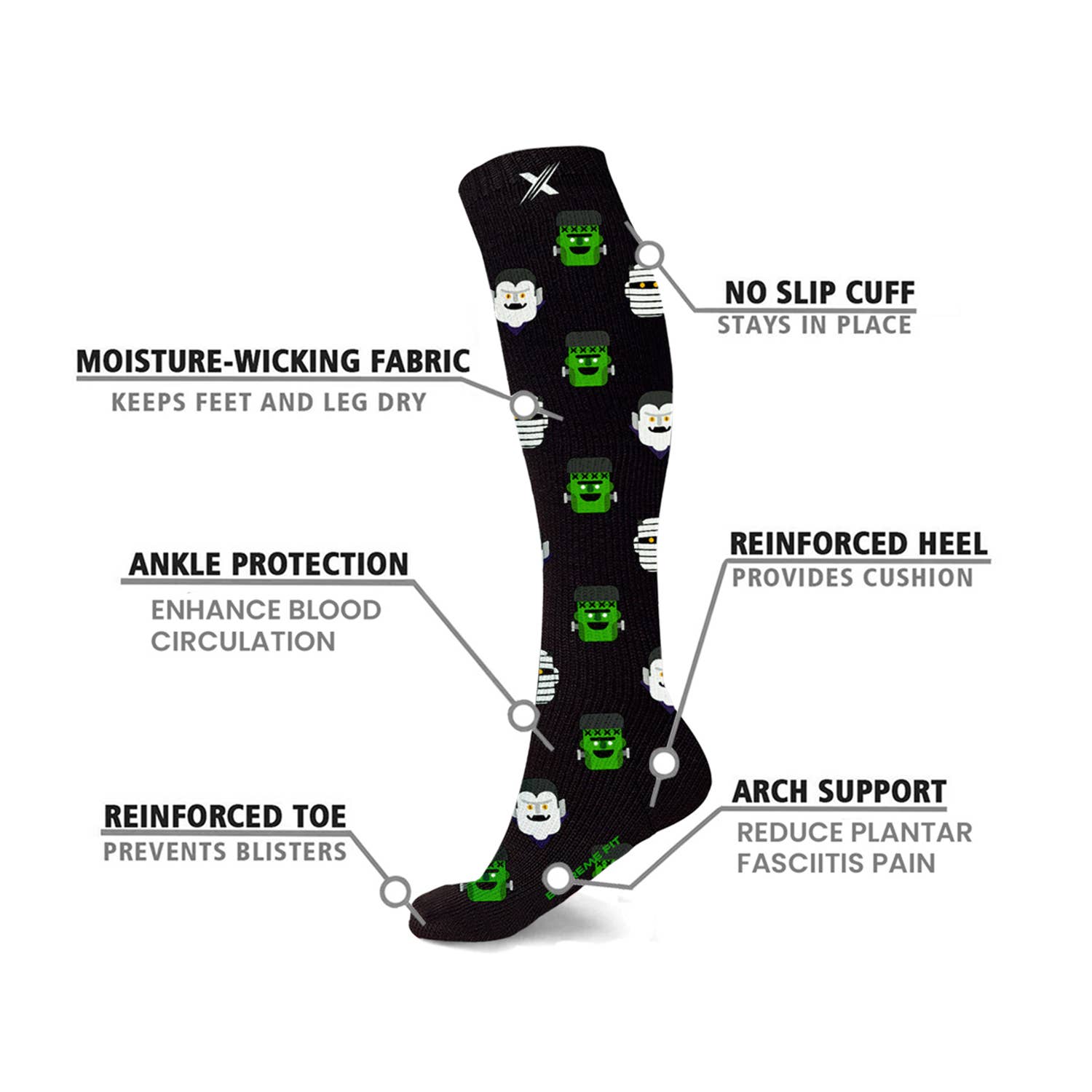 Extreme Fit Wholesale - Wholesale Sokken - Uniseks - SPOOKY COMPRESSIEKOUSEN - 3 ASS-STIJLEN3