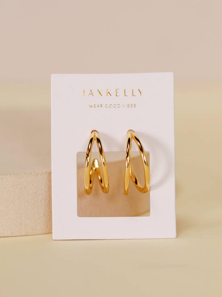 Illusion Double Hoop - Gold Earrings for wholesale by JaxKelly