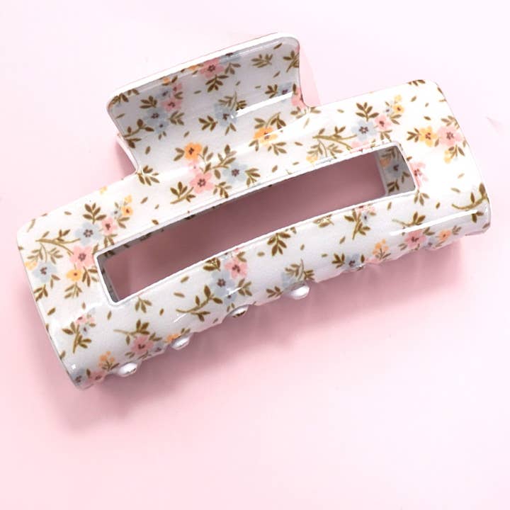 JOSSLYN by wall to wall - Wholesale Hair Clip - Women's - JUMBO DITSY ROSE RECTANGLE HAIR CLAW CLIPS | 40H898