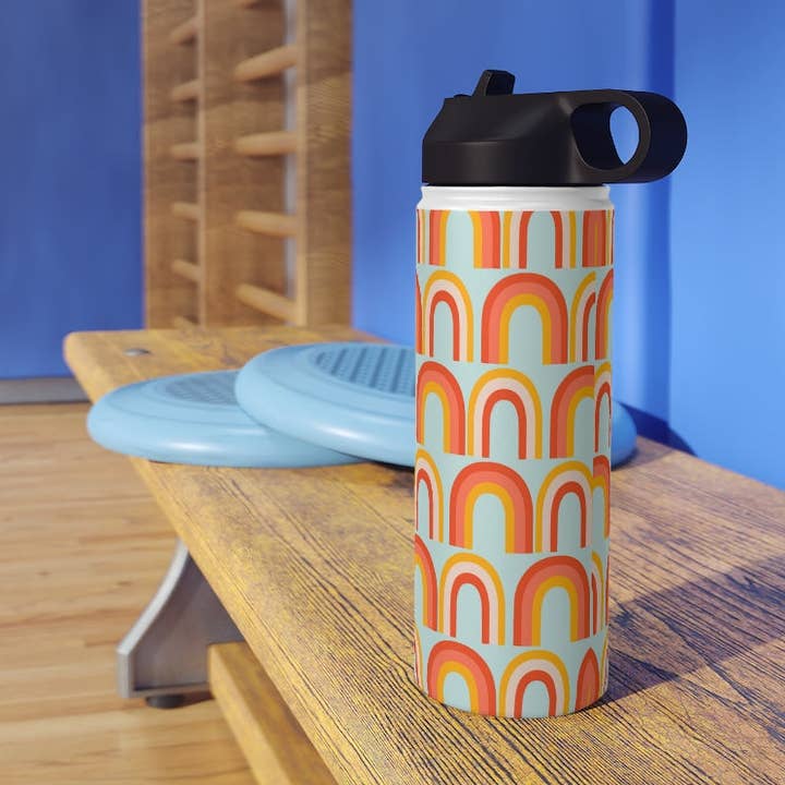 Garrafa de água de aço inoxidável retrô Rainbow Groovy, tampa padrão por atacado de LimenDime Market